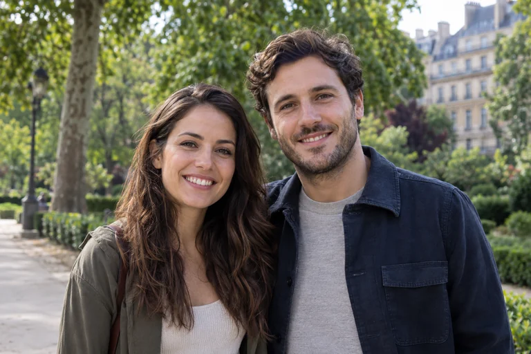 AI-generated demonstration photo of two fictional adults. The preview is not the measured source file.